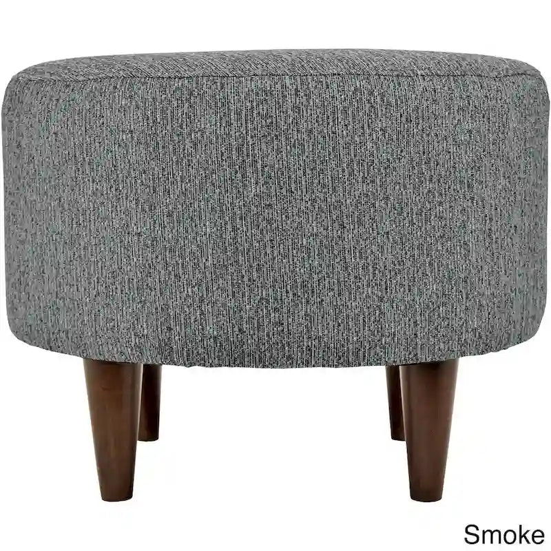 Pouf rembourré rond en tissu texturé avec pieds en bois espresso
