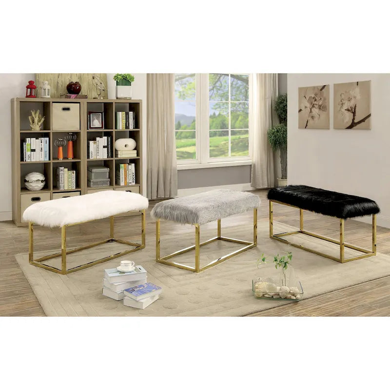 Banc d'appoint contemporain en similicuir avec piètement en métal couleur champagne