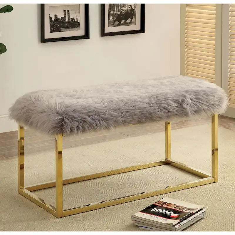 Banc d'appoint contemporain en similicuir avec piètement en métal couleur champagne