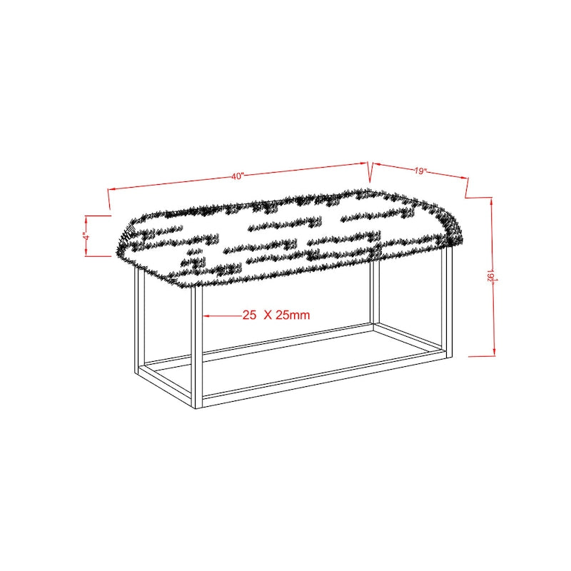 Contemporary Faux Fur Accent Bench with Champagne Metal Frame