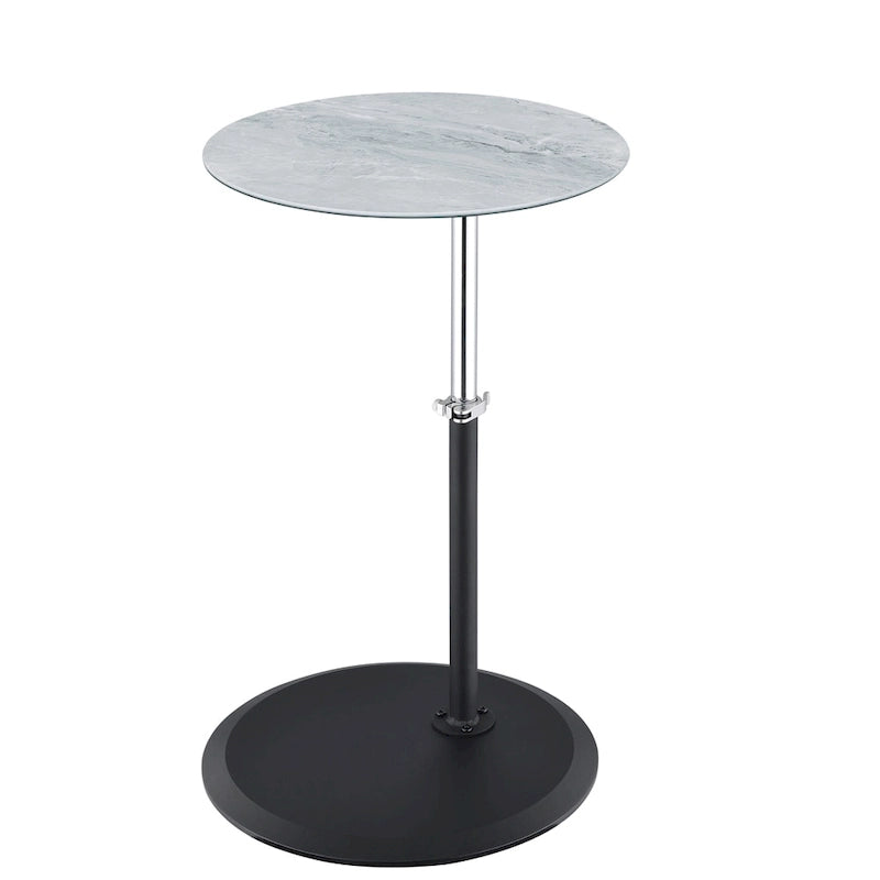 Height Adjustable Round End Table with Marble Textured Glass Top
