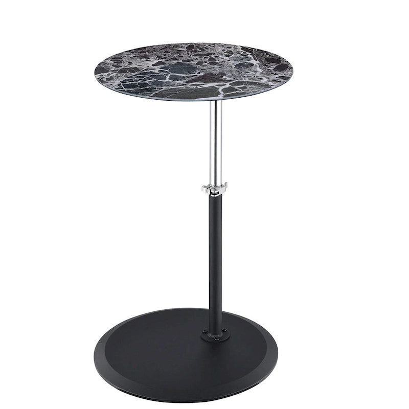 Height Adjustable Round End Table with Marble Textured Glass Top