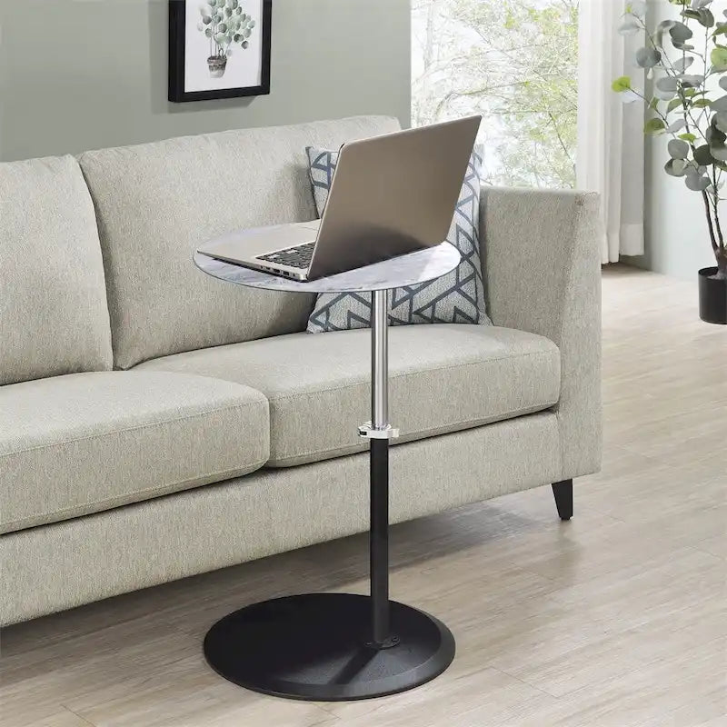 Table d'appoint ronde réglable en hauteur avec plateau en verre texturé marbre