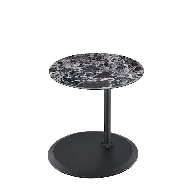 Table d'appoint ronde réglable en hauteur avec plateau en verre texturé marbre