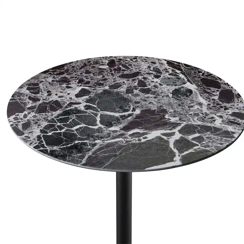Table d'appoint ronde réglable en hauteur avec plateau en verre texturé marbre