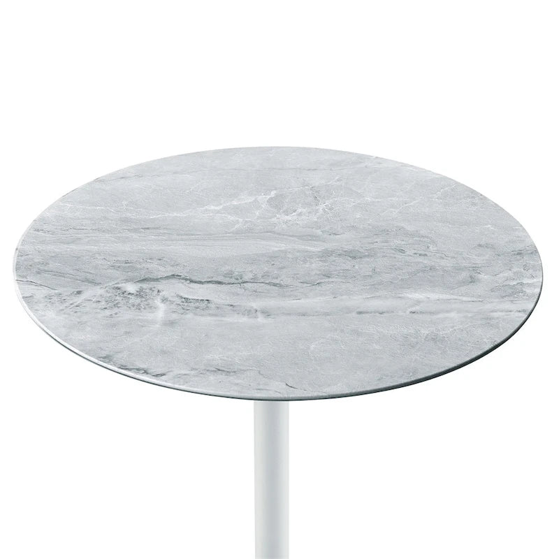 Table d'appoint ronde réglable en hauteur avec plateau en verre texturé marbre