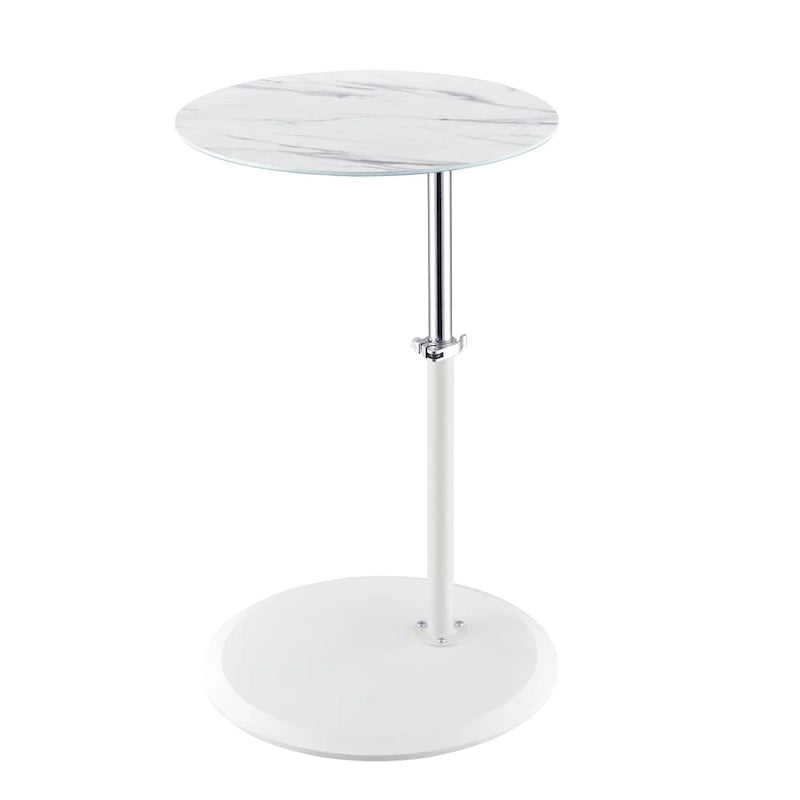 Table d'appoint ronde réglable en hauteur avec plateau en verre texturé marbre