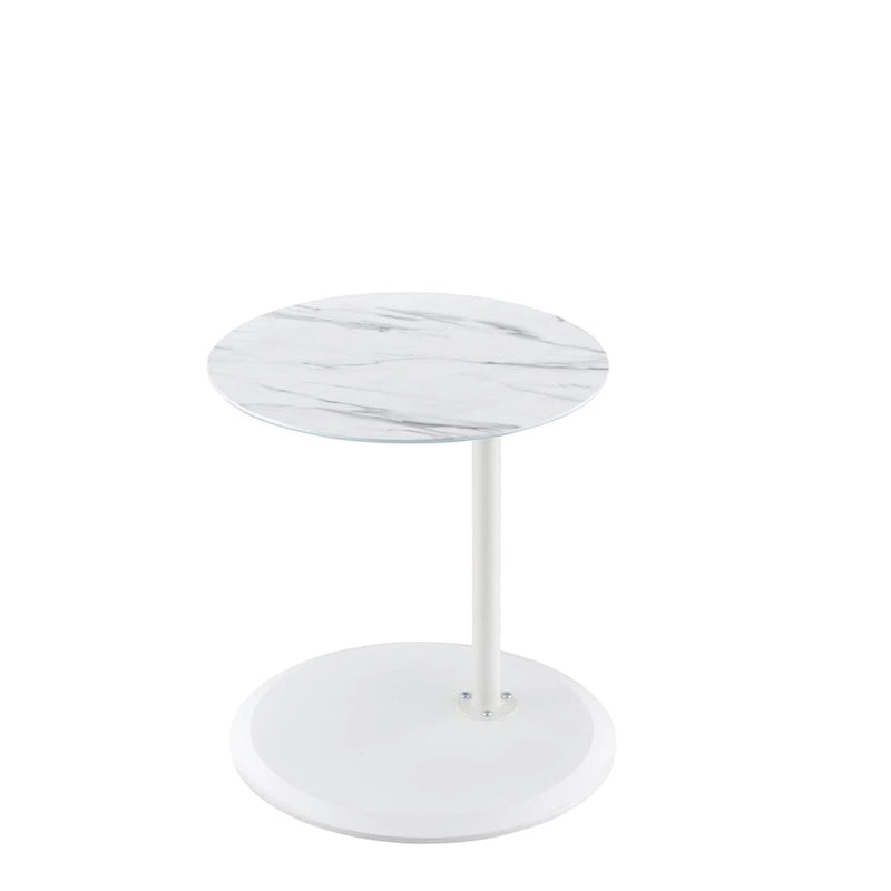 Table d'appoint ronde réglable en hauteur avec plateau en verre texturé marbre