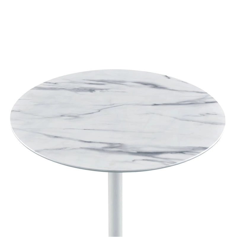 Table d'appoint ronde réglable en hauteur avec plateau en verre texturé marbre