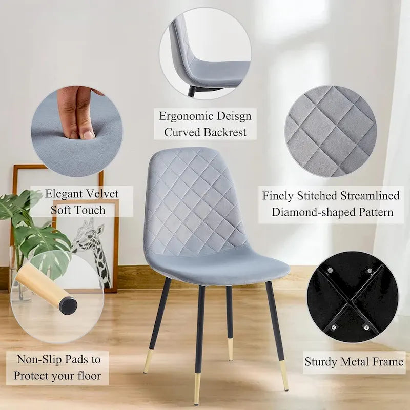 Upholstered Velvet Armless Dining Chair with Metal Legs