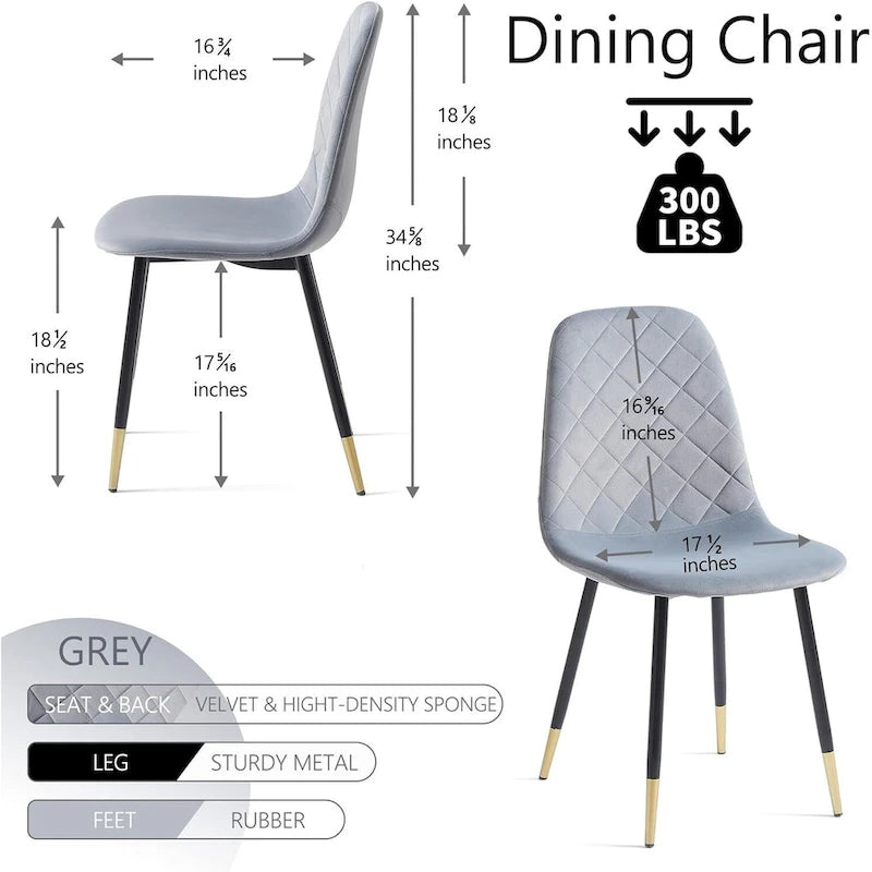 Chaise de salle à manger sans accoudoirs en velours avec pieds en métal