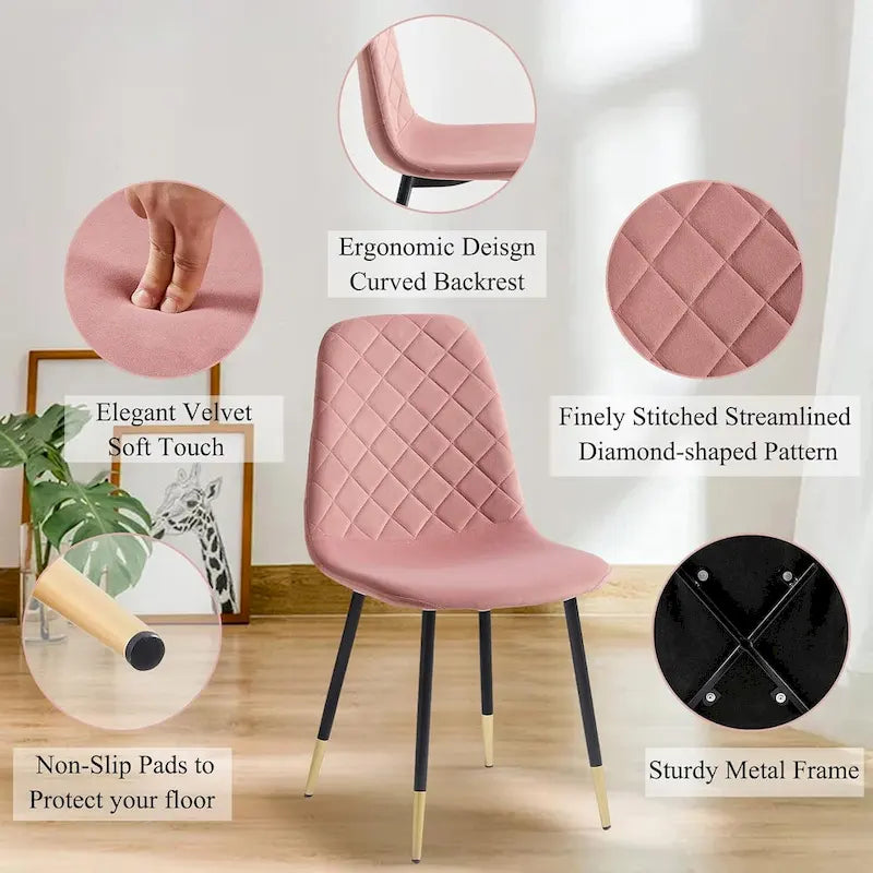 Chaise de salle à manger sans accoudoirs en velours avec pieds en métal