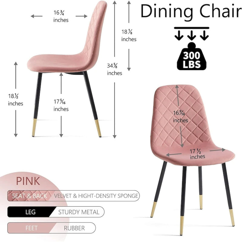 Chaise de salle à manger sans accoudoirs en velours avec pieds en métal