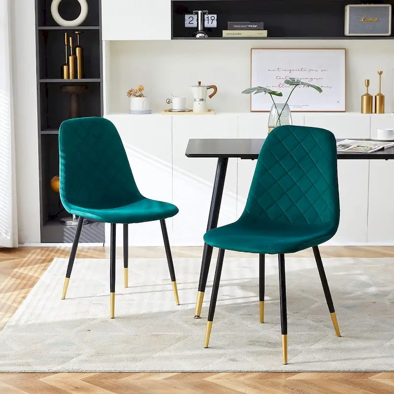 Chaise de salle à manger sans accoudoirs en velours avec pieds en métal