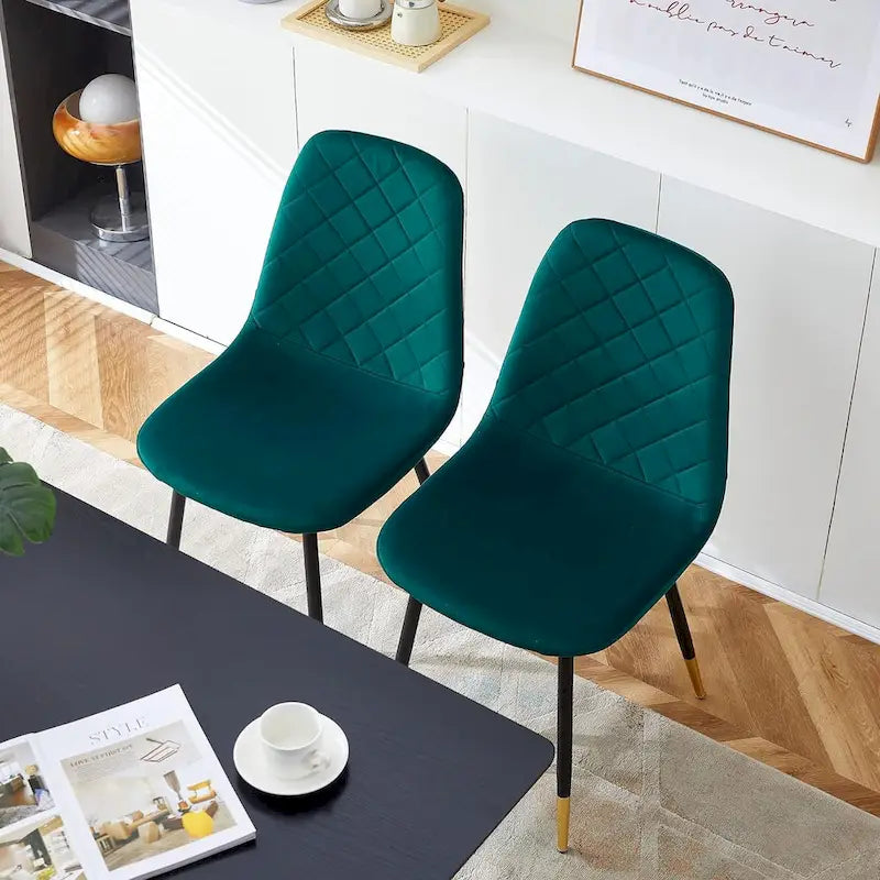 Chaise de salle à manger sans accoudoirs en velours avec pieds en métal