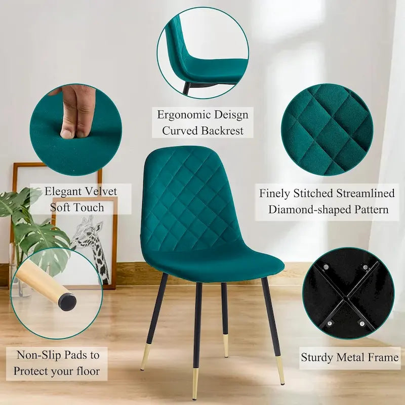 Chaise de salle à manger sans accoudoirs en velours avec pieds en métal