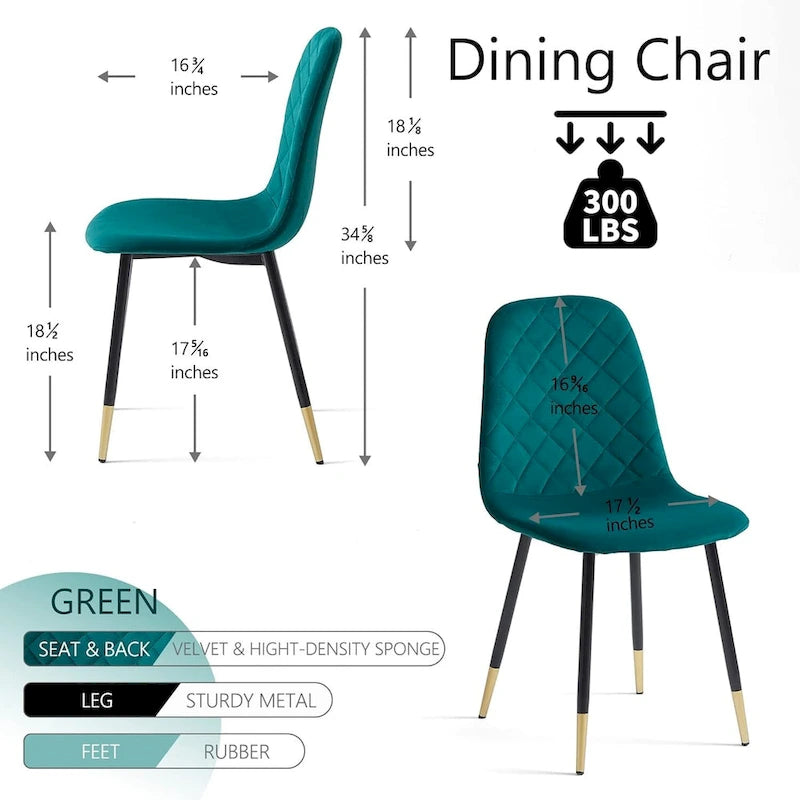 Chaise de salle à manger sans accoudoirs en velours avec pieds en métal