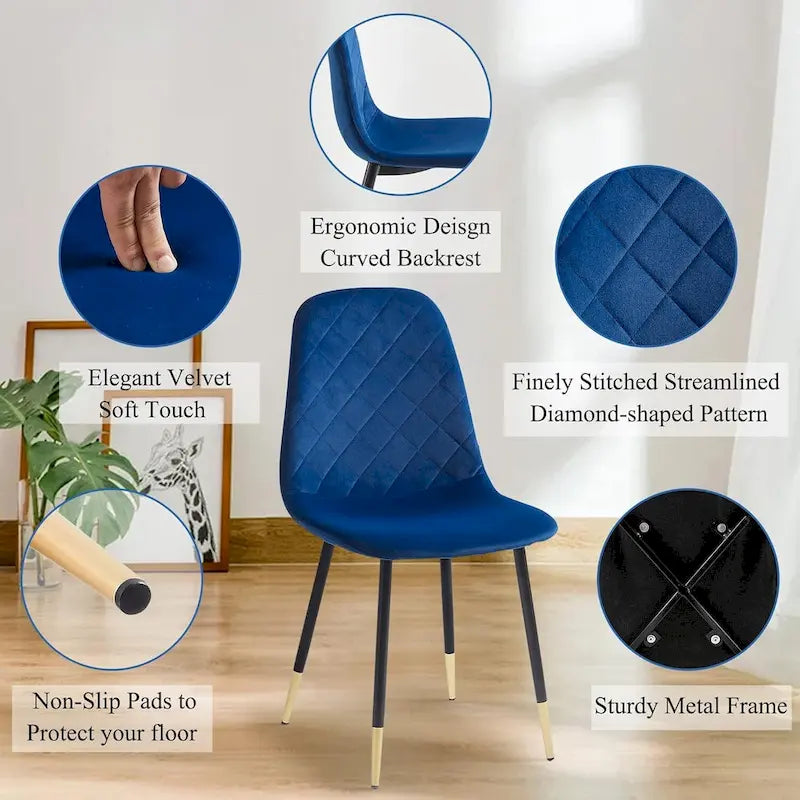 Chaise de salle à manger sans accoudoirs en velours avec pieds en métal
