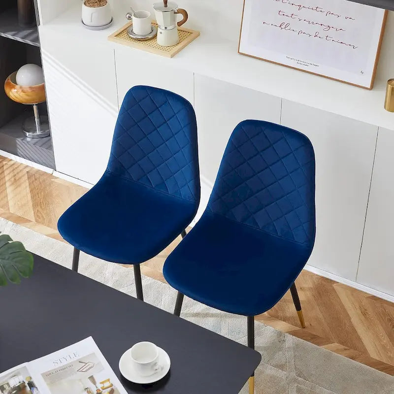 Chaise de salle à manger sans accoudoirs en velours avec pieds en métal
