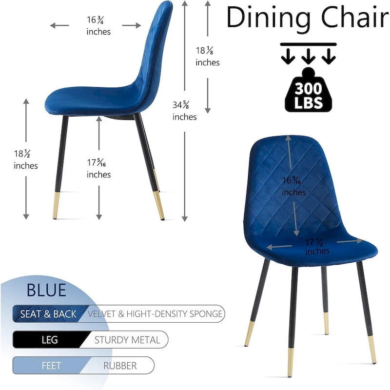 Chaise de salle à manger sans accoudoirs en velours avec pieds en métal