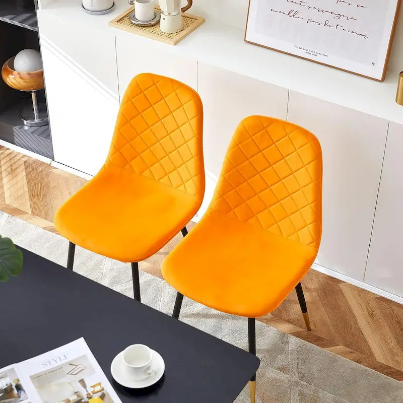 Chaise de salle à manger sans accoudoirs en velours avec pieds en métal