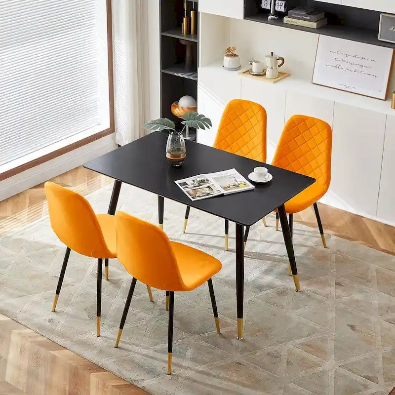 Chaise de salle à manger sans accoudoirs en velours avec pieds en métal