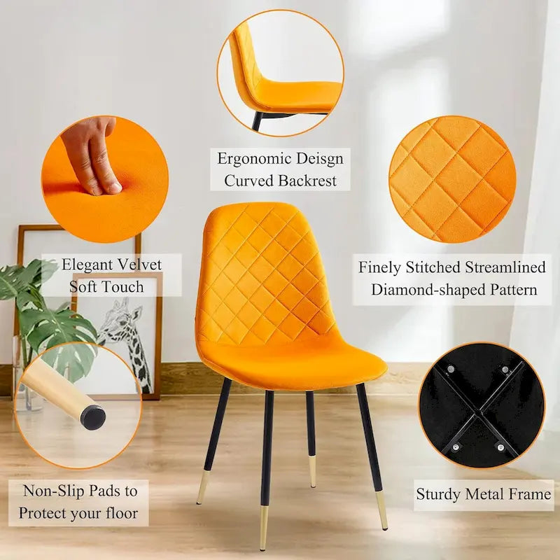 Chaise de salle à manger sans accoudoirs en velours avec pieds en métal