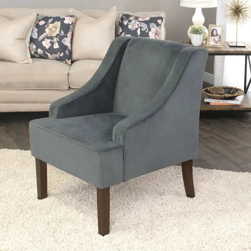 Modern Transitional Velvet Arm Accent Chair with Wood Legs