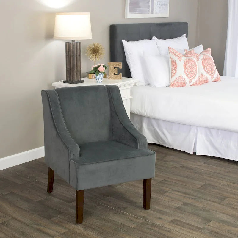 Modern Transitional Velvet Arm Accent Chair with Wood Legs