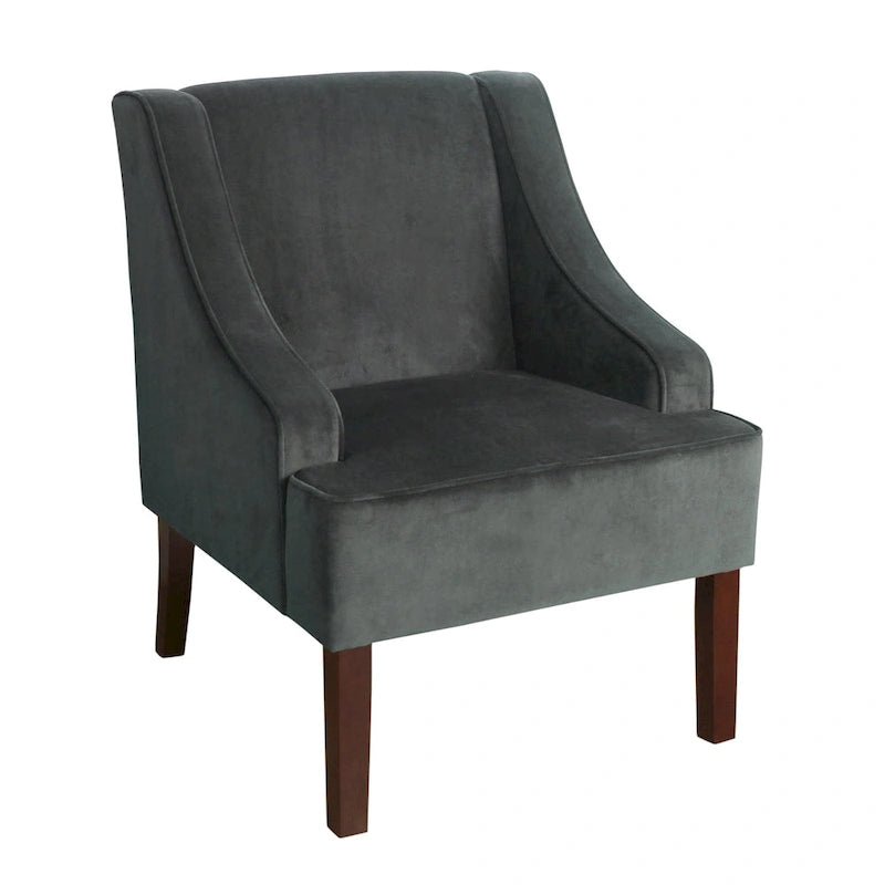 Modern Transitional Velvet Arm Accent Chair with Wood Legs