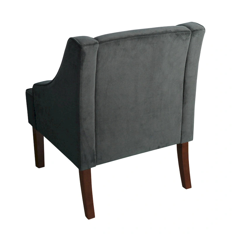 Fauteuil moderne de style transitionnel en velours avec accoudoirs et pieds en bois