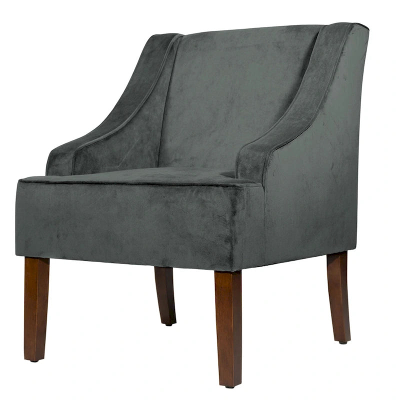 Fauteuil moderne de style transitionnel en velours avec accoudoirs et pieds en bois