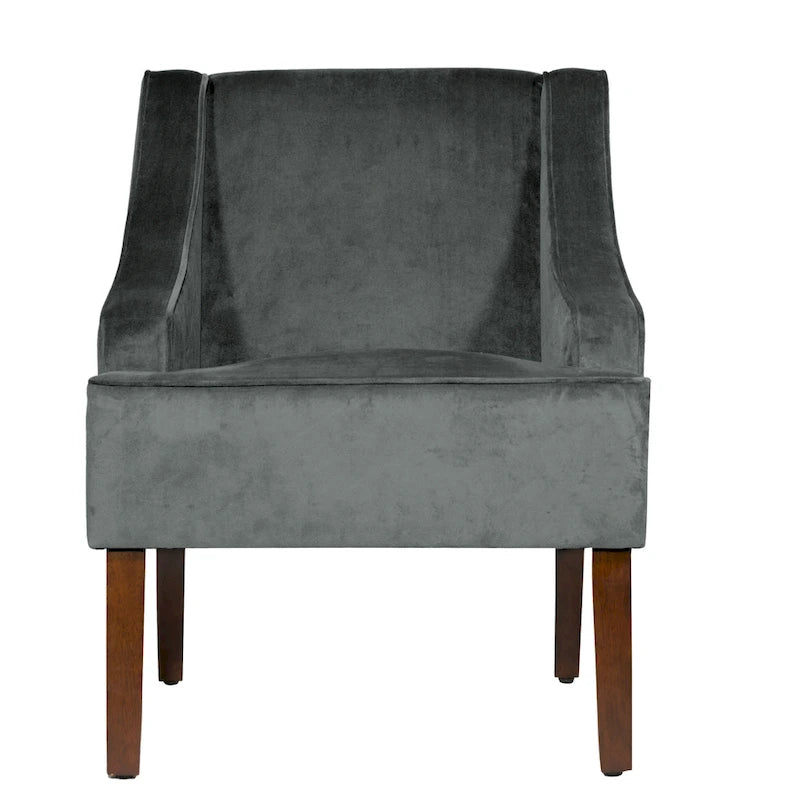 Fauteuil moderne de style transitionnel en velours avec accoudoirs et pieds en bois