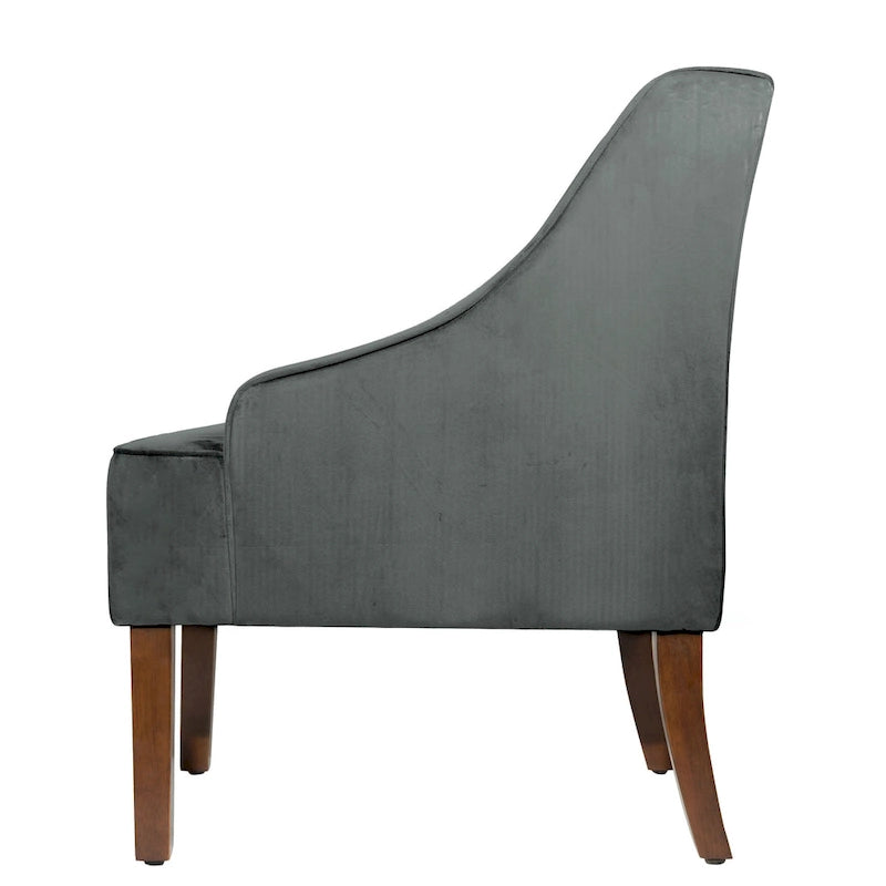 Fauteuil moderne de style transitionnel en velours avec accoudoirs et pieds en bois