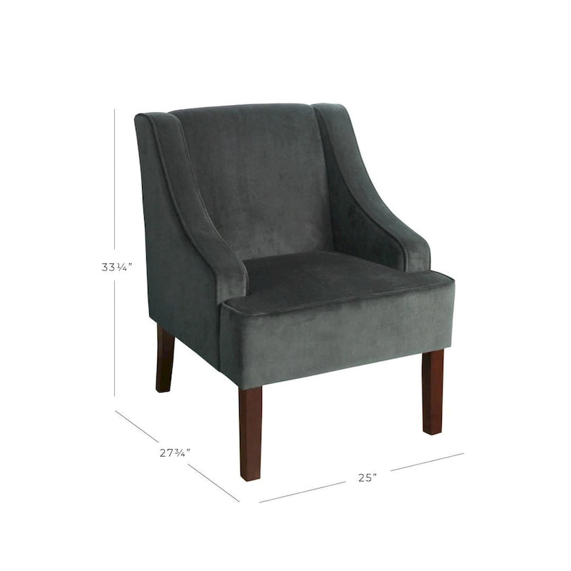 Fauteuil moderne de style transitionnel en velours avec accoudoirs et pieds en bois