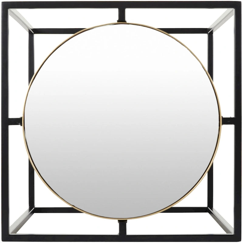 Table d'appoint ronde en verre miroir et métal noir de style contemporain
