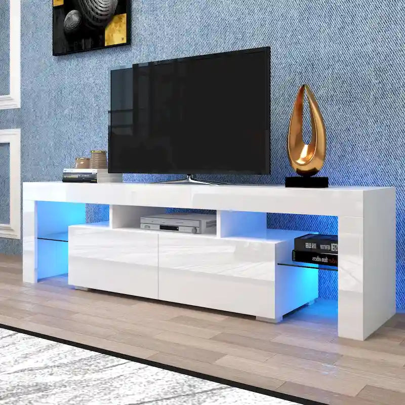 White TV Stand with LED Lights for TVs up to 70 Inches