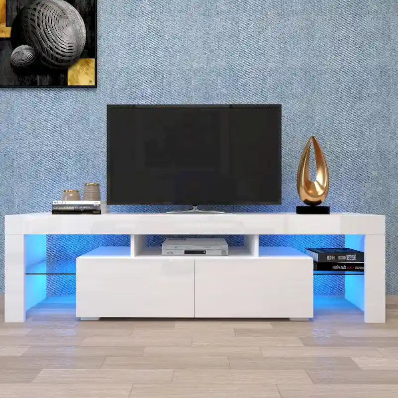 White TV Stand with LED Lights for TVs up to 70 Inches