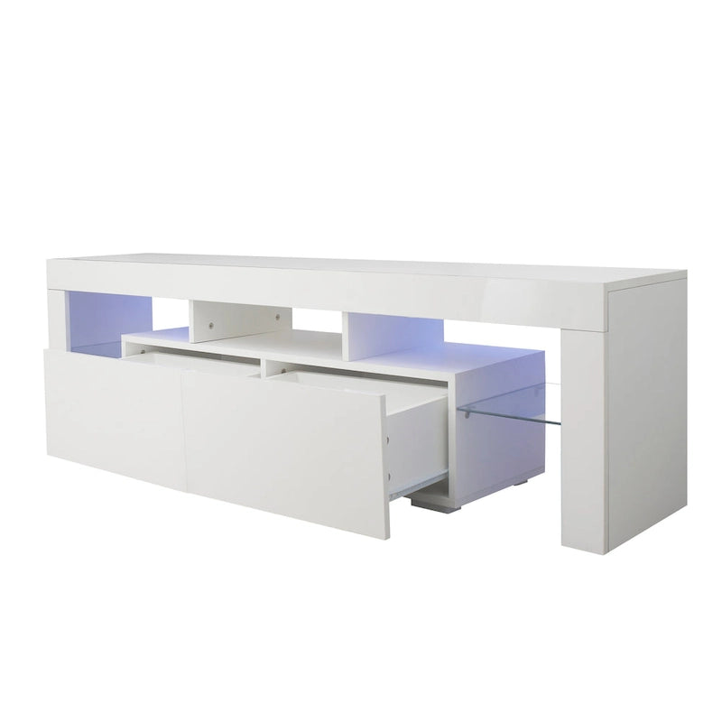 White TV Stand with LED Lights for TVs up to 70 Inches