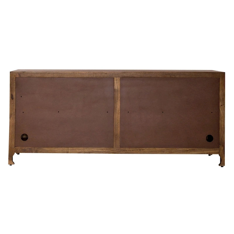 Meuble TV d'appoint bohème à 4 portes de 188 cm, finition miel vieilli