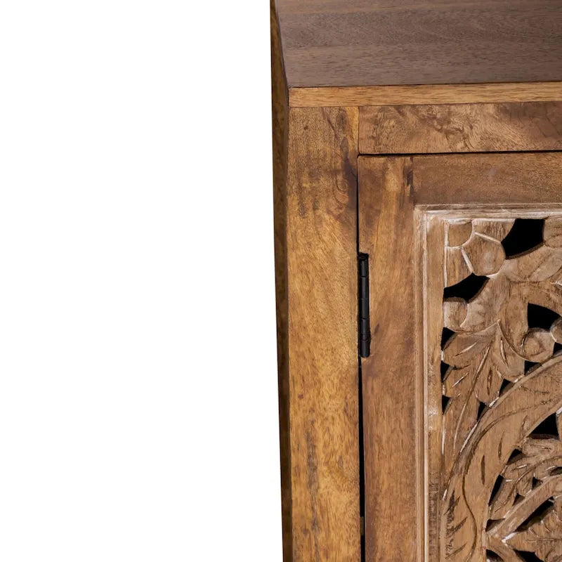Meuble TV d'appoint bohème à 4 portes de 188 cm, finition miel vieilli