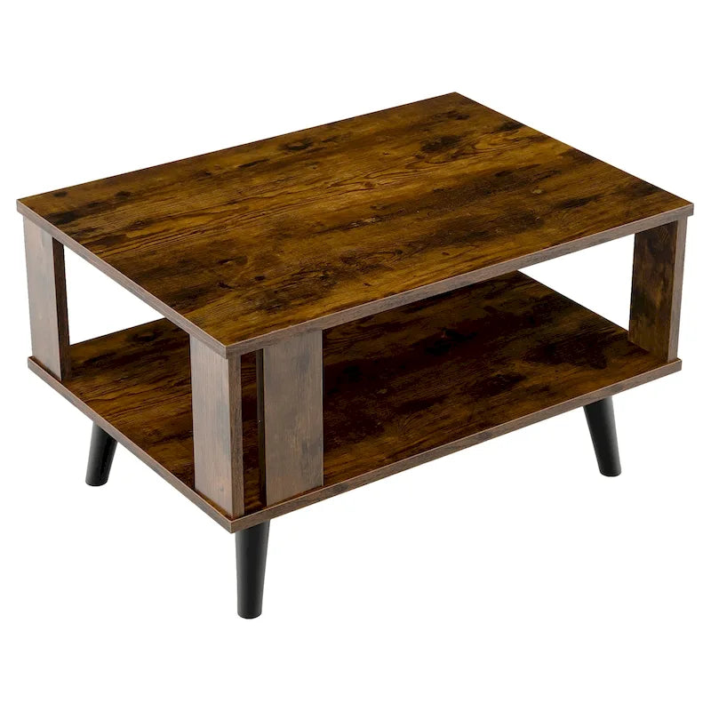 Wood Rectangle Coffee Table with Open Storage Shelf