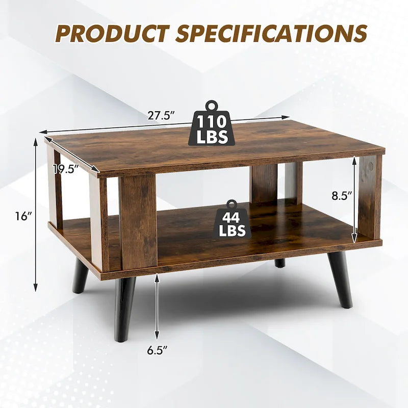 Wood Rectangle Coffee Table with Open Storage Shelf