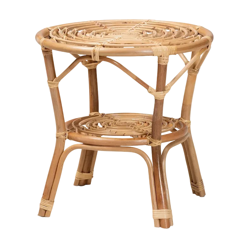 Table basse ronde en rotin naturel marron style bohème moderne