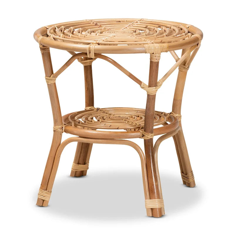 Table basse ronde en rotin naturel marron style bohème moderne