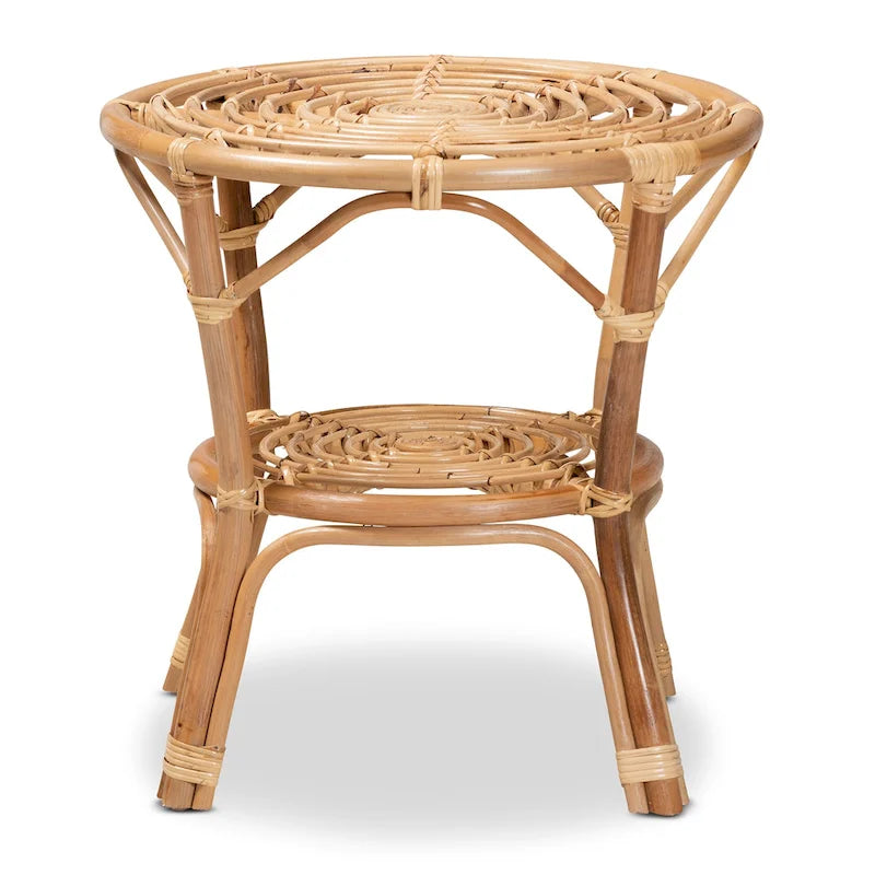 Modern Bohemian Natural Brown Rattan Round Coffee Table