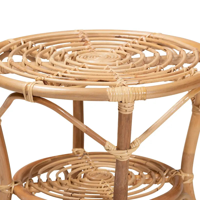 Modern Bohemian Natural Brown Rattan Round Coffee Table