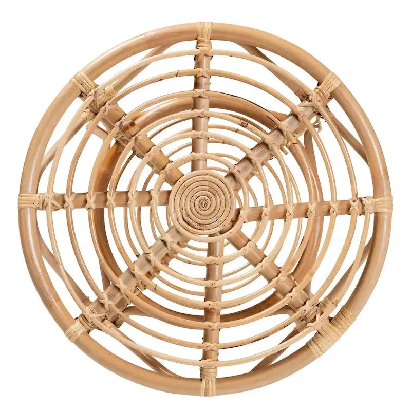 Table basse ronde en rotin naturel marron style bohème moderne