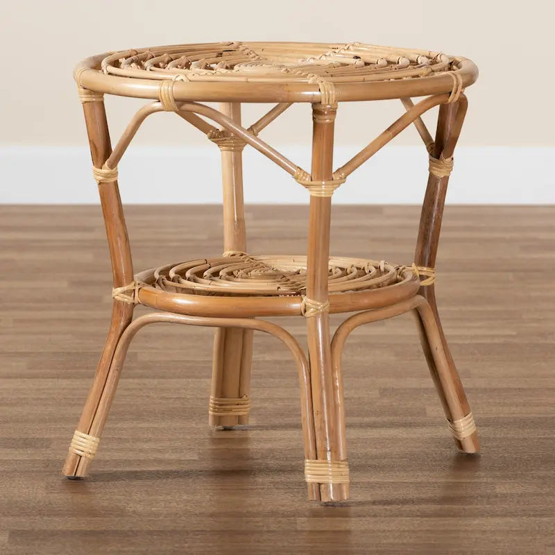 Table basse ronde en rotin naturel marron style bohème moderne