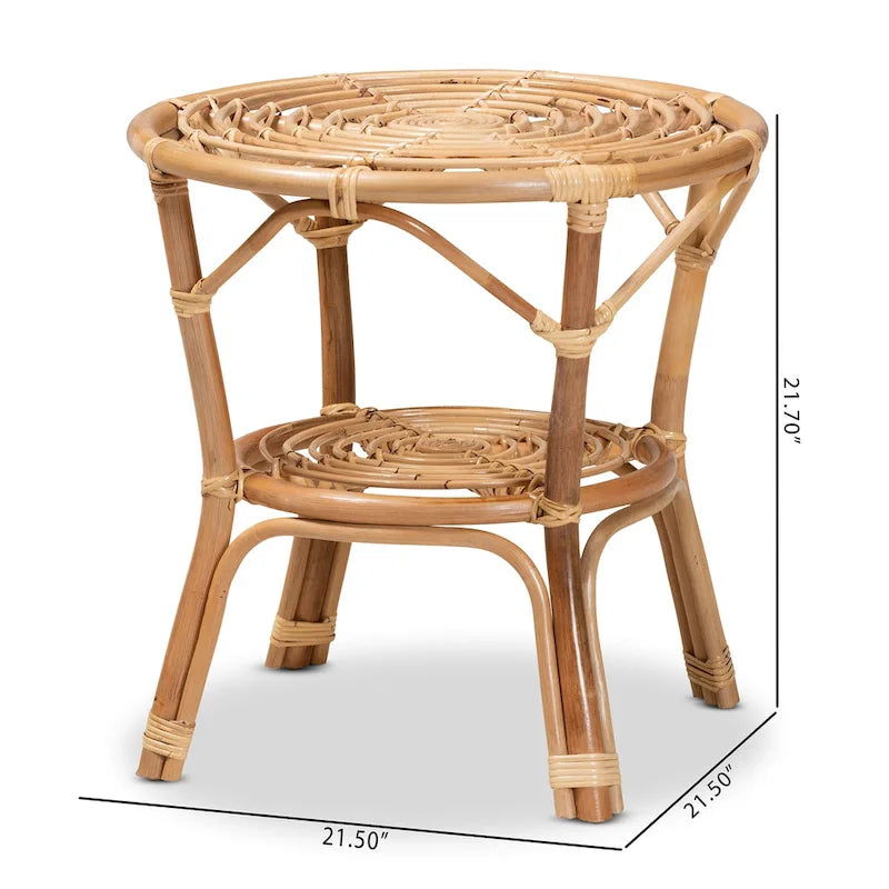 Table basse ronde en rotin naturel marron style bohème moderne